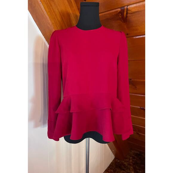 Zara Women's Red Tiered Peplum Top Blouse sz S - Picture 1 of 8